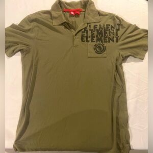 Element Skateboards Polo Shirt Mens Size youth XL Olive Green Front/ Back Print